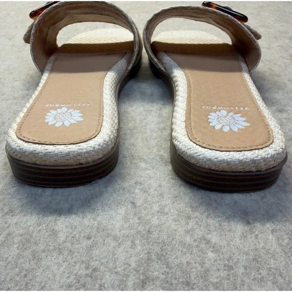 Yellow Box Kelila Sandals Women Size 8 Cream Woven Raffia Slide Tortoise Buckle - Picture 4 of 8